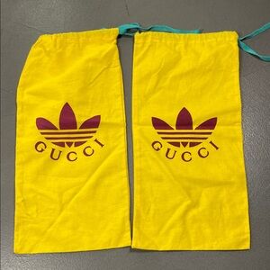Gucci x Adidas Yellow Drawstring Dust Bags Burgundy Logo and Green Tie Set of 2